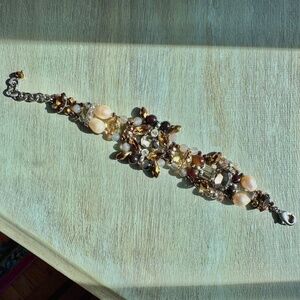 Vintage Bracelet Pearl Crystals Rhinestones Beadwork Silvertone